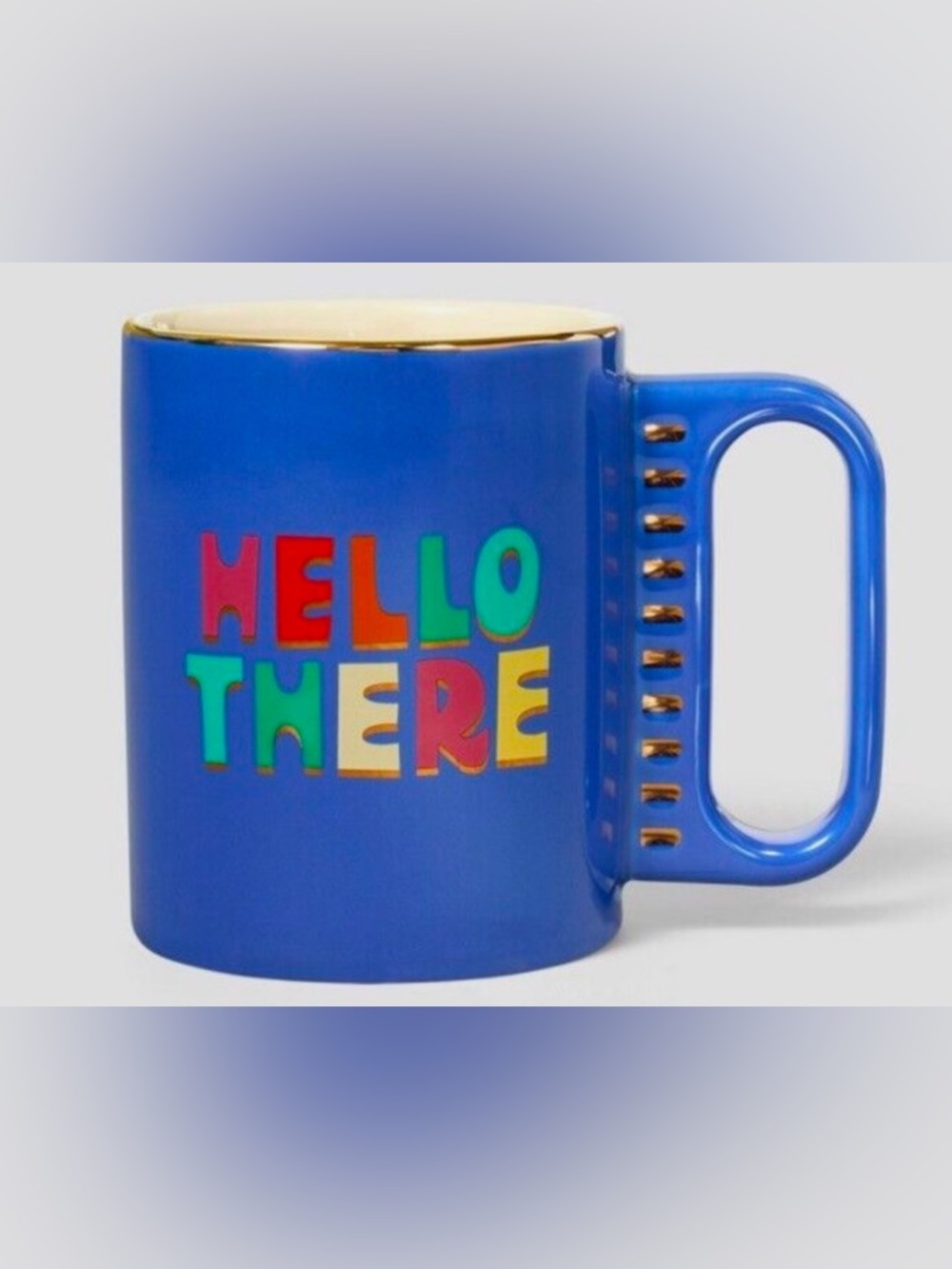 NEW! Tabitha Brown “Hello There”Blue Stoneware Mug With Multicolored Letters-NWT